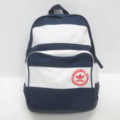 K■アディダス/adidas ボーダー柄 リュック デイパック 紺白 BAG 兼用■2【中古】