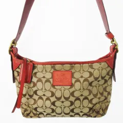 コーチ COACH ショルダーバッグ キャンバス レザー 革 シグネチャー ロゴ型押し 赤 レッド F0868-12594 /CK27 ■GY18