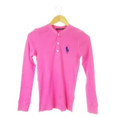 ラルフローレン RALPH LAUREN Tシャツ カットソー リブ ヘンリーネック 長袖 コットン ストレッチ ポニーロゴ刺繍 M ピンク /AO19 ■GY99