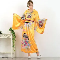 【超希少・新品】華やか和風ロングドレス オレンジ・花魁風 着物 撮影・イベント用 未使用