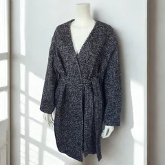 ナチュラルビューティーベーシック NATURAL BEAUTY BASIC　ウールツイード ノーカラーガウンコート　ブラック　レディース