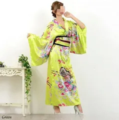 【新作】大正ロマン風 美しい花柄振袖着物セット 緑色 フリーサイズ 舞台演出用 新品