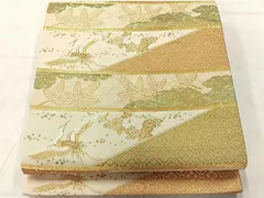 平和屋着物◎六通柄袋帯　唐織　横段飛鶴松文　金糸　正絹　逸品　AABF9691uk