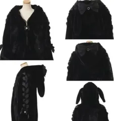 量産型 地雷系 リズリサ ファーパーカ ブルゾン ウサミミ ブラック リボン フード ジップアップ 黒