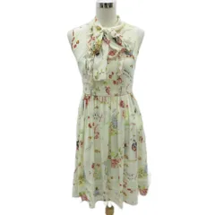 ロイスクレヨン Lois CRAYON ワンピース ひざ丈 M オフホワイト 総柄 ノースリーブ シースルー ボウタイ付き 13000727 /MA8 ■GY58