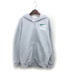 プーマ PUMA 国内正規品 ジップアップ パーカー 裏起毛 ロゴ刺繍 リブ コットン 綿 オーバーサイズ 長袖 S グレー /NT1
