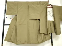 平和屋着物●男性　紬　アンサンブル　長羽織　海松色　正絹　逸品　DABB0842ud