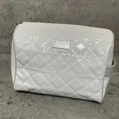 新品未使用　Christian Dior クリスチャンディオール　化粧ポーチ　コスメ　マルチポーチ　大容量　キルティング　バイカラー　エナメル　白　グレー　vintage archive