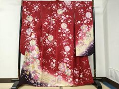 kansai 振袖 赤地 牡丹 菊 桜地紋 - メルカリ