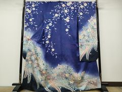 振袖 正絹 青碧x黒グラデーション 辻が花 作家物 新品・未仕立て 