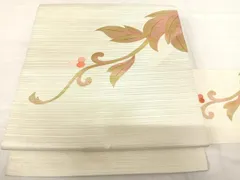 平和屋着物◎九寸名古屋帯　唐織　唐草文　金彩　銀糸　正絹　逸品　AABF4623yx