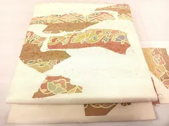平和屋着物◎九寸名古屋帯　髭紬　本草木染　抽象花文　正絹　逸品　AABF4627yx