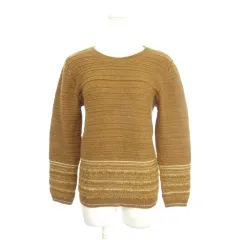 B&Y ユナイテッドアローズ BEAUTY&YOUTH ビューティー&ユース ニット セーター ウール混 茶 ブラウン 長袖 横畝編み 裾フリンジ模様 /AH26 ■GY58