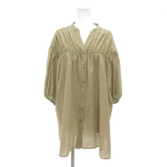 サマンサモスモス SM2 美品 シャツ チュニック F ベージュ ギャザーデザイン バンドカラーVネック 七分袖  /NL ■GY58