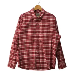 L.L.Bean エルエルビーン チェック柄 長袖 シャツ ボタンダウン CHINA製 M-REGサイズ レッド サーモンピンク