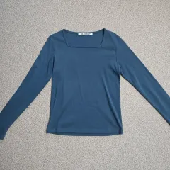 ブラックアップ スクエアネック 長袖 Tシャツ ブルー