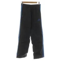 アディダス adidas ナイロンパンツ ジャージ 150 黒 ブラック 青 ブルー ロゴ刺繍 フルレングス /RP ■GY58