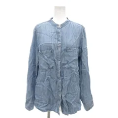 ドゥクラッセ DoCLASSE 美品 シャツ リネン混 バンドカラー 比翼 長袖 胸ポケット 11 インディゴブルー /YJ ■GY60