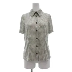 プライベートレーベル Private label ブラウス M 白 ホワイト ブラウン グリーン 幾何学模様 レギュラーカラー 半袖 /SX ■GY66