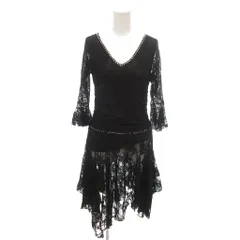 プリマブティック PRIMA BOUTIQUE 美品 ワンピース 総レース ラインストーン アシンメトリーヘム Vネック 七分袖 黒 ブラック /YJ ■GY60