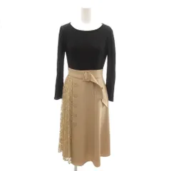 ミッシュマッシュ MISCH MASCH 美品 ロングワンピース リブニット プリーツレース切替 ベルト付き M 黒 ブラック ベージュ /YJ ■GY60