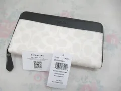 新品未使用　COACH 　コーチ　アコーディオン ウォレット・シグネチャー キャンバス　CY405 QBMQV　ホワイト×ブラック　ラウンドファスナー長財布　ジッピーウォレット