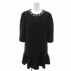 トランテアン ソン ドゥ モード 31 Sons de mode ワンピース パフスリーブ 七分袖 ビジュー装飾 ラウンドネック フリル裾 36 黒 ブラック /YJ ■GY58