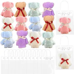 【新着商品】ハンカチ プチギフト タオルハンカチ 12個セット くまさん タオル 退職 お礼 ギフト プチギフト ハンドタオル プレゼント お世話になりました レディース 人気 異動 引っ越し 挨拶 結婚式 誕生日 内祝い お返し 粗品 景品 (パール付き)