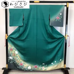 訪問着 美しい花模様 暈し 手描き 深藍色 金彩 K-4822