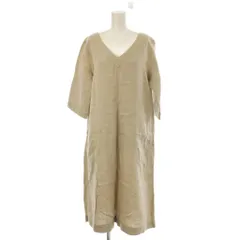 スタジオクリップ studio CLIP Vネックワンピース ひざ丈 麻 リネン M ベージュ Vネック 七分袖 /LP ■GY61