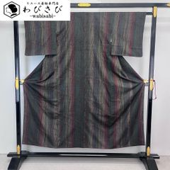 紬着物 縦縞模様 麻の葉柄 グラデーション 灰青色 トールサイズ K-4379 