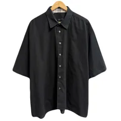 USA製 BURBERRY LONDON バーバリーロンドン コットン×リネンシャツ ワンポイントロゴ 刺繍 半袖シャツ 黒 ブラック XXLサイズ No.M456