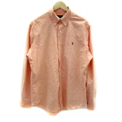 ラルフローレン RALPH LAUREN カジュアルシャツ 長袖 ボタンダウン ロゴ刺繍 無地 LG オレンジ /MA5 ■GY53