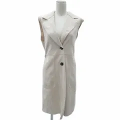 ザラ ZARA ジャケット ベスト ジレ XS ベージュ オープンカラー ノースリーブ ロング丈 リボンベルト付き /HO24 ■GY58