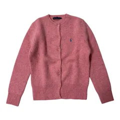  RALPH LAUREN ラルフローレン ウールカーディガン ワンポイント 刺繍ピンク レディース L【Z1763】