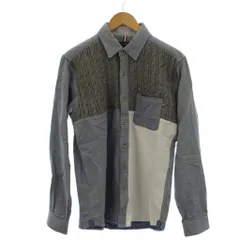 ビームス ハート BEAMS HEART 長袖シャツ L 青 ブルー 白 ホワイト グレー ケーブル編み 切り替え パッチワーク /LP ■GY58