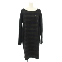 アーノルドパーマー Arnold Palmer ワンピース ひざ丈 L 黒 ブラック チェック柄 ラウンドネック 長袖 /LP ■GY60