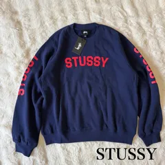 STUSSY ステューシー ロゴプリント スウェット トレーナー メンズ L ネイビー タグ付き新品 裏起毛 クルーネック 長袖 希少サイズ ユニセックス