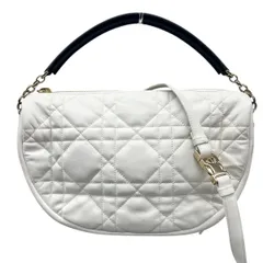 Christian Dior 極美品 ディオール VIBE ヴァイブ ミディアム ホーボー 2way ハンドバッグ ショルダーバッグ カナージュ ステッチ レザー ホワイト ブラック チェーン CD ロゴ クリスチャン Aランク 鑑定済 中古 ディオールバッグ