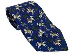 美品　サルヴァトーレ・フェラガモ　Salvatore　Ferragamo　シルクネクタイ　馬　パターン総柄　ブルー系　匿名配送　送料無料