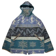L.L.BEAN(エルエルビーン) 80`s～90‘s zip up Wool Hooded Jacket ノルディック柄 シップ ウール フーデット ジャケット 表記消(XL程度) ブルー 80年代～90年代 ヴィンテージ