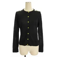 ポールスミス PAUL SMITH ニット カーディガン 長袖 薄手 クルーネック 切替 異素材 花柄 リネン混 黒 ブラック M