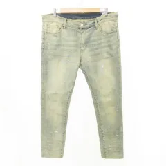 ミニマル mnml RN139488 デニム ジーンズ パンツ ペイント ジップアップ 薄手 36 XLサイズ 黄色 イエロー