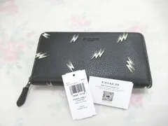 新品未使用　COACH 　コーチ　アコーディオン ウォレット・ライトニング ボルト プリント / レザー　ブラック　ラウンドファスナー長財布　ジッピーウォレット  落雷　サンダー　デザイン