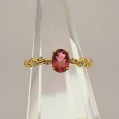 【ルベライト】フリーサイズオープンリング【イエローゴールドカラー】