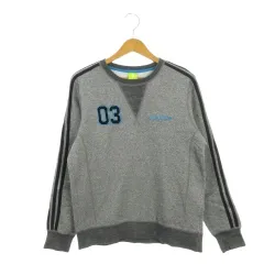 アディダスネオ adidas neo LABEL トレーナー スウェット ロゴ 3ストライプス M グレー 長袖 Vガゼット クルーネック /AH34 ■GY58