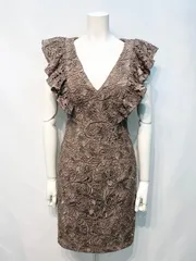 2219 DEA by ROBE de  FLEURS ディアバイローブドフルール　キャバクラ　ドレス　総レース　タイト　フリル　ノースリーブ　ミディ　バックリボン　キャバドレス　M