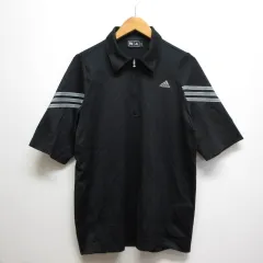 アディダス adidas ゴルフウェア 半袖 ハーフジップ シャツ O 黒 ブラック 脇下部分メッシュ