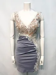 2220 JEWELS ジュエルズ　キャバクラ　ドレス　レース　刺繍　タイト　ギャザー　ミニ　フラワー　ノースリーブ　伸縮性　キャバドレス　S