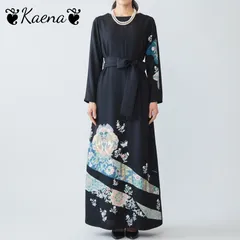 ❦Kaena❦　着物リメイク　ロング　ワンピース　ドレス　作家物　Aライン　美シルエット　ベルト紐　後ろボタン　黒留袖　正絹　駒刺繍　金箔　金彩　花鳥文　結婚式　卒業式　入学式　パーティー　ステージ衣装　フォーマル　オケージョンドレス　お呼ばれ　結婚式ドレス
